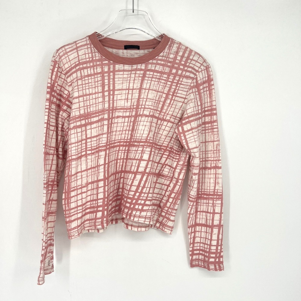 ATM Long Sleeve Top Womens M‎ Pink Plaid Feminine Coquette Preppy Cotton